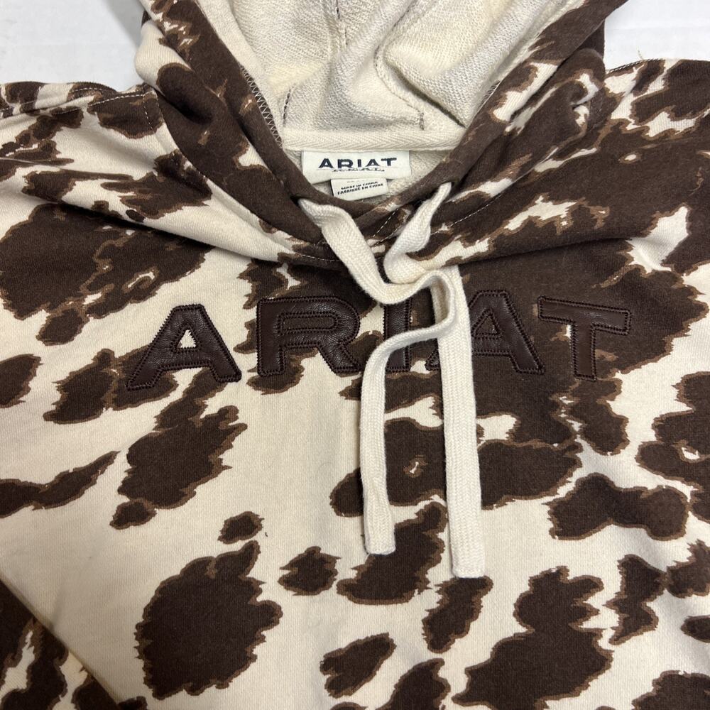 Ariat REAL Women's Pullover Hoodie Brown White Animal Print Med. Hooded Logo - Picture 3 of 4